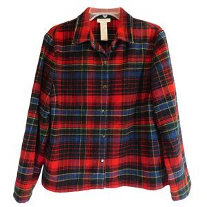 Jones New York Red Plaid Shackette Snap Jacket Womens Large Wool Blend Fleece